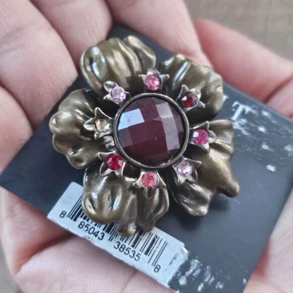 Mixit Women Ring Marroon Faux Stone Bronze Tone Fashion Jewelry Stretchable - Picture 12 of 12